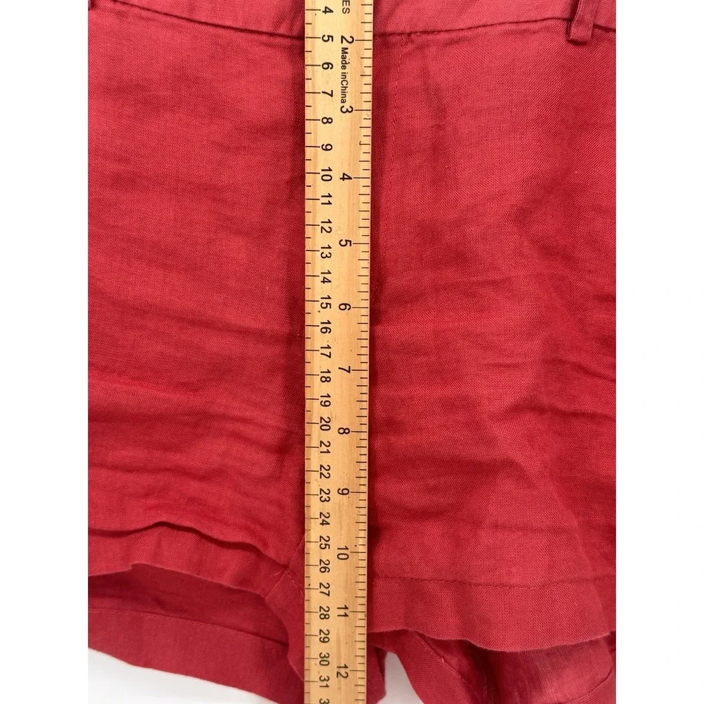 Women's Cynthia Rowley Dark Orange Red 100% Linen Flat Front Chino Shorts Size 2